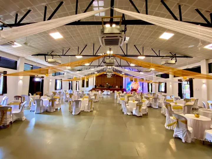 The hall dressed for a reception
