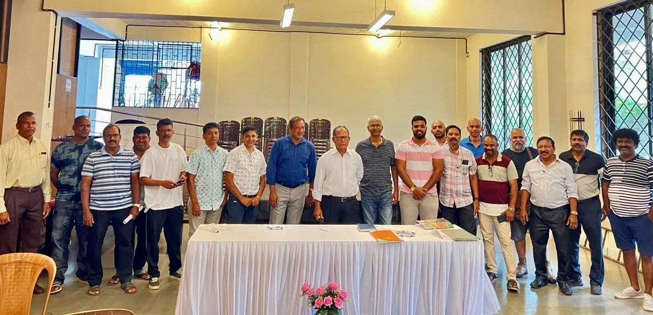 Club members gathered in the clubhouse hall